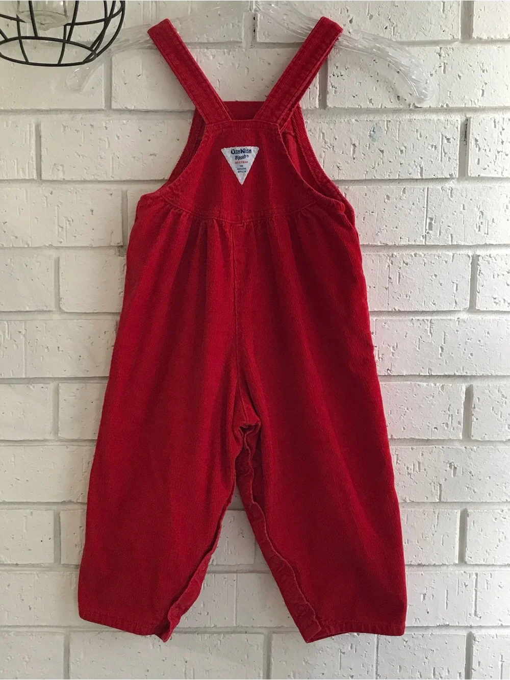 OshKosh B'gosh Red Corduroy Overalls Vestbak Floral Embroidered Vintage